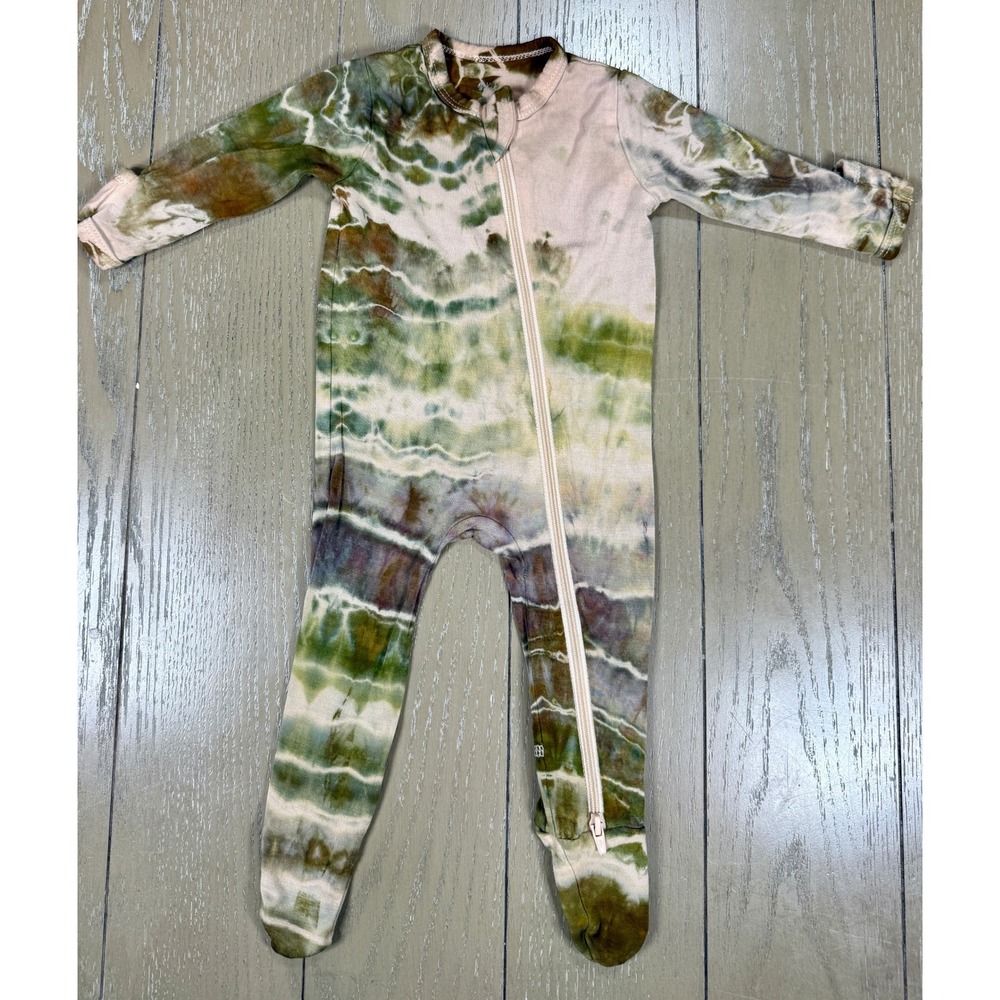 Kyte Baby Footie Kids 18-24 Green Brown Tie Dye Bamboo Zipper Romper Custom